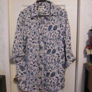 Rachael Zoe 100% Linen Blue & White Floral Tunic Top XL